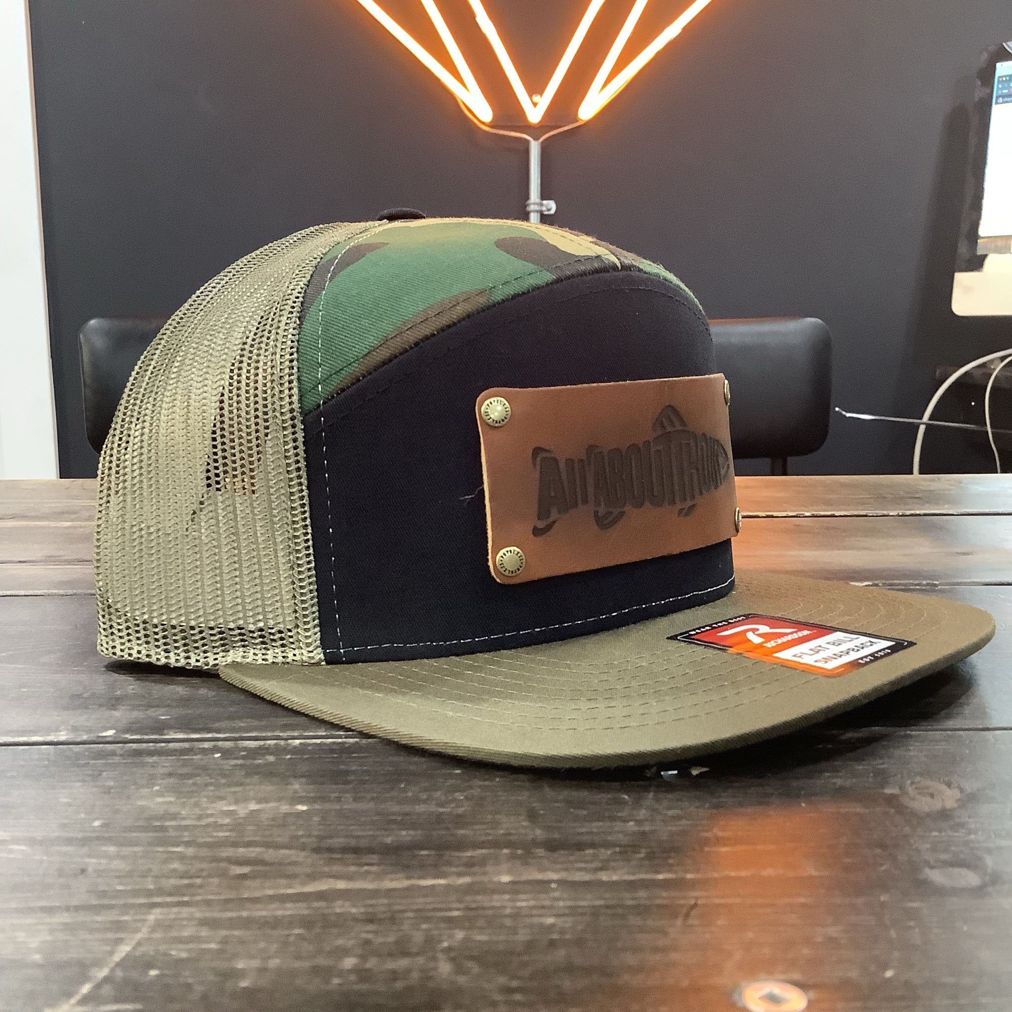 All About Trout Hat - Camo with Leather Patch